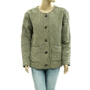 Green Coast Buttondown Quilted Jacket Top Long Sleeve Oversized XS NWD 285023